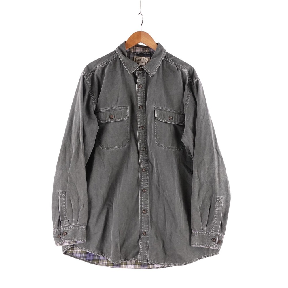 LL Bean Mens XL Tall Flannel Lined Work Shirt Gray Plaid Hurricane Shirt